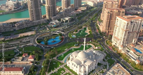 Timelapse Aerial view of the Pearl-Qatar island in Doha, Qatar.