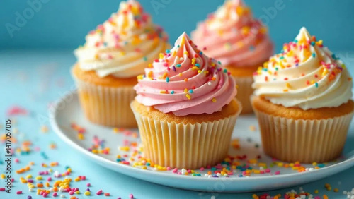 Sweet cupcakes with colorful sprinkles. 