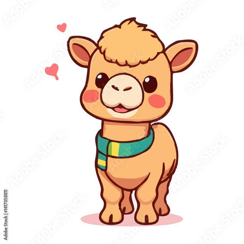 a cute lovely colourful alpaca cartoon illustration