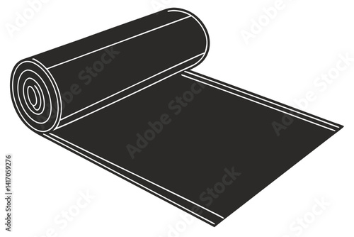 Black Silhouette Of An Unrolled Scroll Or Paper With Curled Edges And Blank Space For Text And Design Elements
