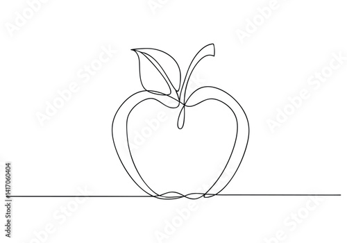 Continuous one line drawing of an apple outline in minimalist black and white style for modern wall art decor

