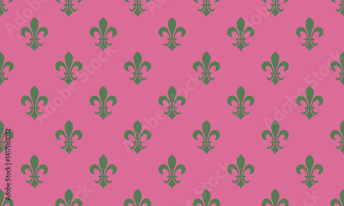 Elegant fleurdelis pattern on a pink background.  Perfect for  website banners, social media posts, or textile designs. This repeating motif evokes royalty, sophistication, and French heritage.