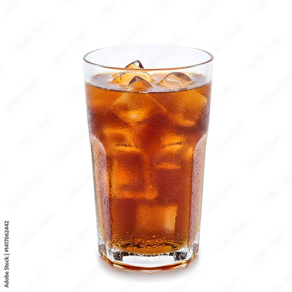 Refreshing Glass of Iced Tea with Ice Cubes, Isolated on White Background. Refreshing Glass of Iced Tea with Ice Cubes, Isolated on White Background.