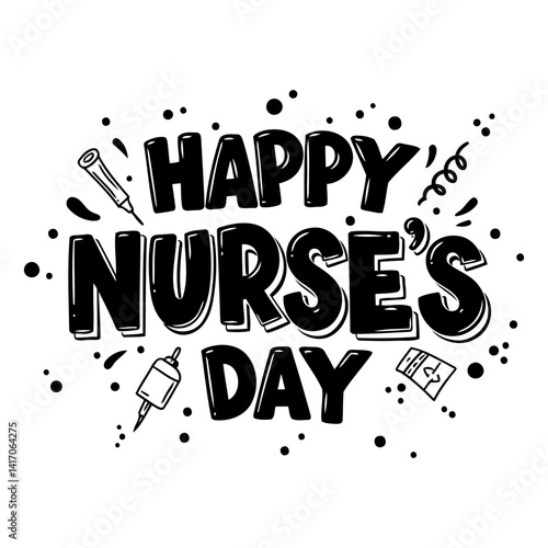 Bold, stylized graphic design featuring "Happy Nurse's Day" with medical icons. Ideal for marketing campaigns, social media, or educational materials related to nursing.