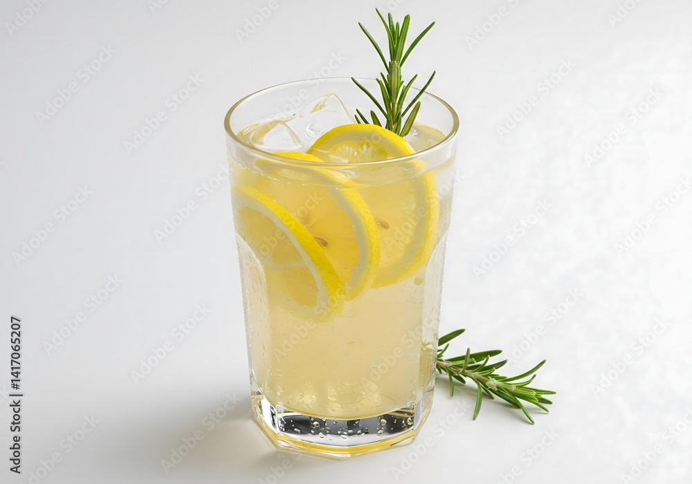 Refreshing Lemonade with Rosemary Garnish - Summer Drink, Cocktail, Citrus Beverage. Refreshing Lemonade with Rosemary Garnish - Summer Drink, Cocktail, Citrus Beverage.
