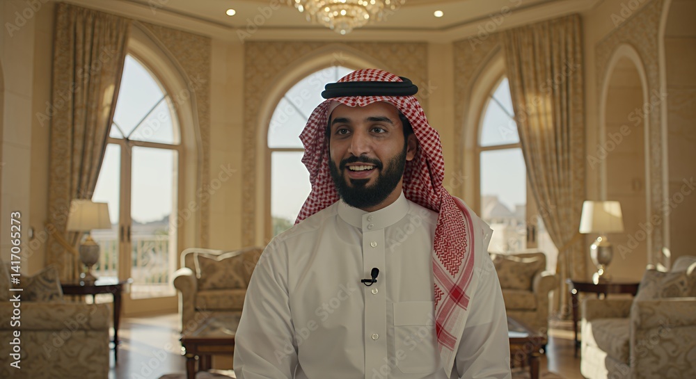 Naklejka premium Saudi Arabian Man in Luxurious Interior