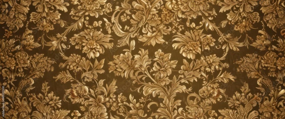 Obraz premium Golden damask floral background Intricate leaf & flower motifs , background, luxury, classic
