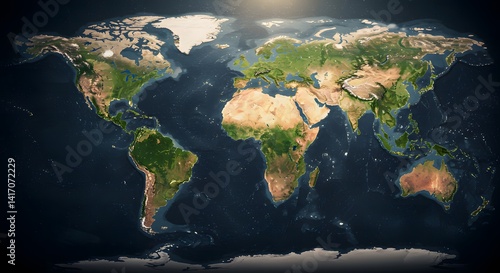 Detailed World Map Illustration with Continents and Oceans