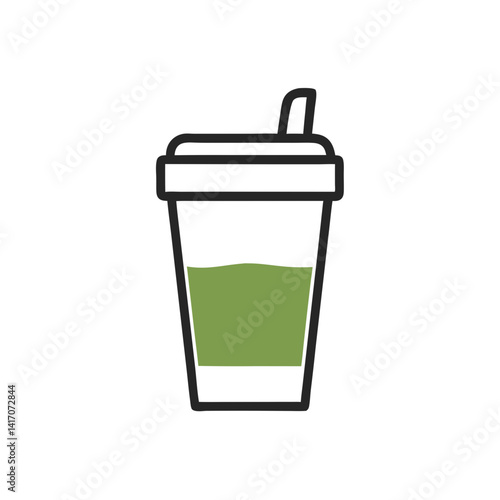 Green smoothie drink in a clear cup with a straw  