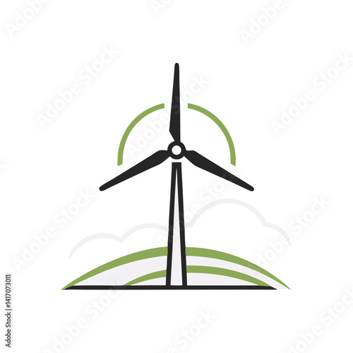 Wind Turbine Generating Renewable Energy on Green Hills  