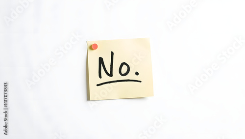 Simple 'No' Post-it Note on White Background Minimalist Rejection Concept