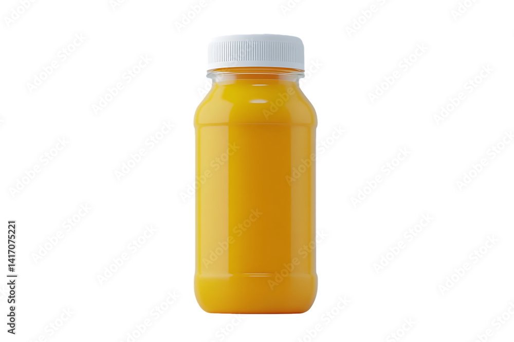 Bright Yellow Drink in Clear Plastic Bottle, White Background Bright Yellow Drink in Clear Plastic Bottle, White Background