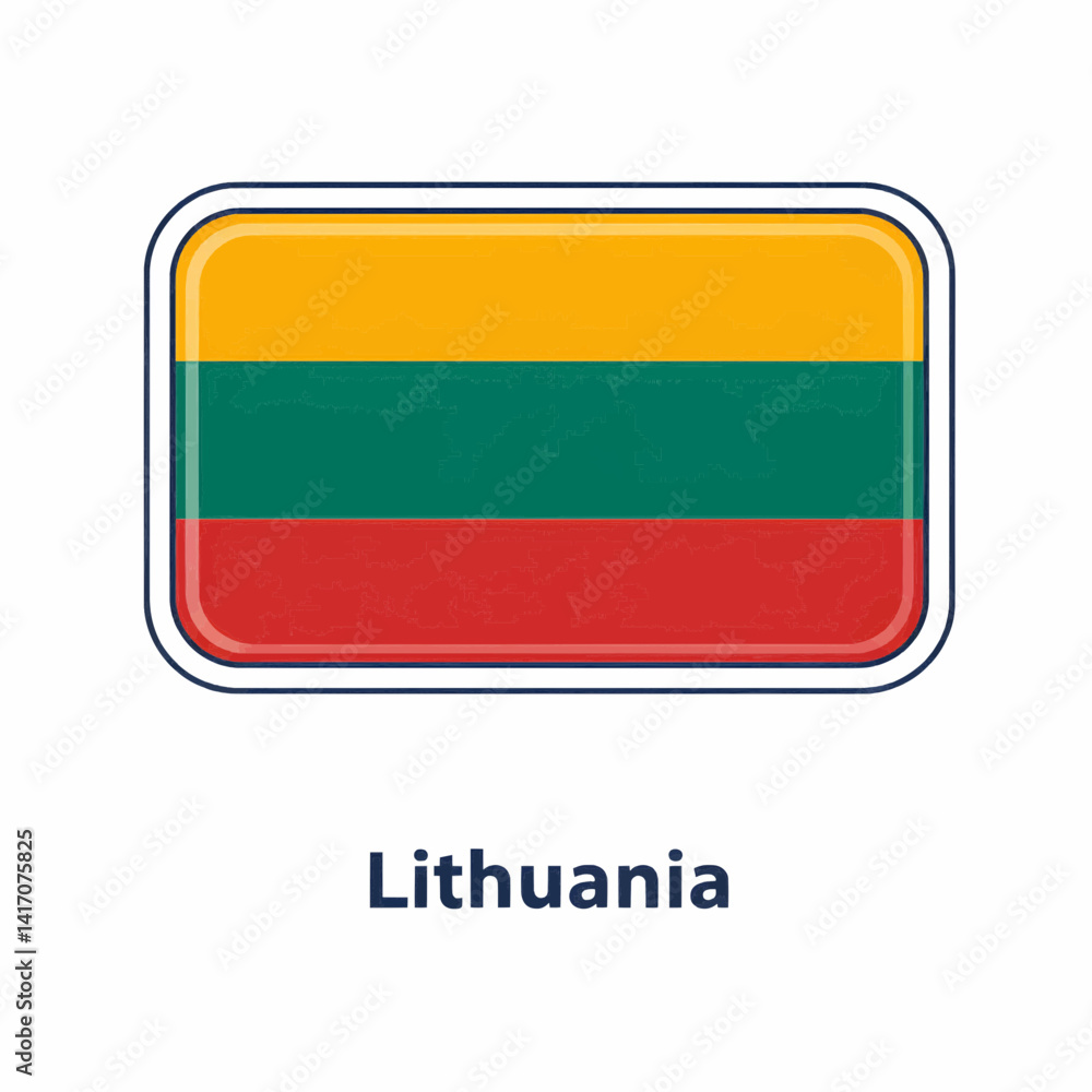 A clear digital illustration of the rectangular flag of lithuania. Below the flag, the word A clear digital illustration of the rectangular flag of lithuania. Below the flag, the word