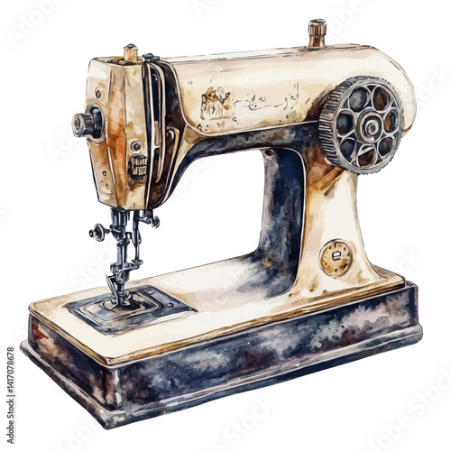 illustration of Vintage Sewing Machine With Iron Base, watercolor vector, isolated on a white background.