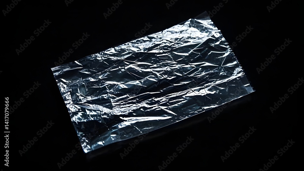 Naklejka premium Wrinkled plastic wrap texture on a black background. Cellophane package wallpaper