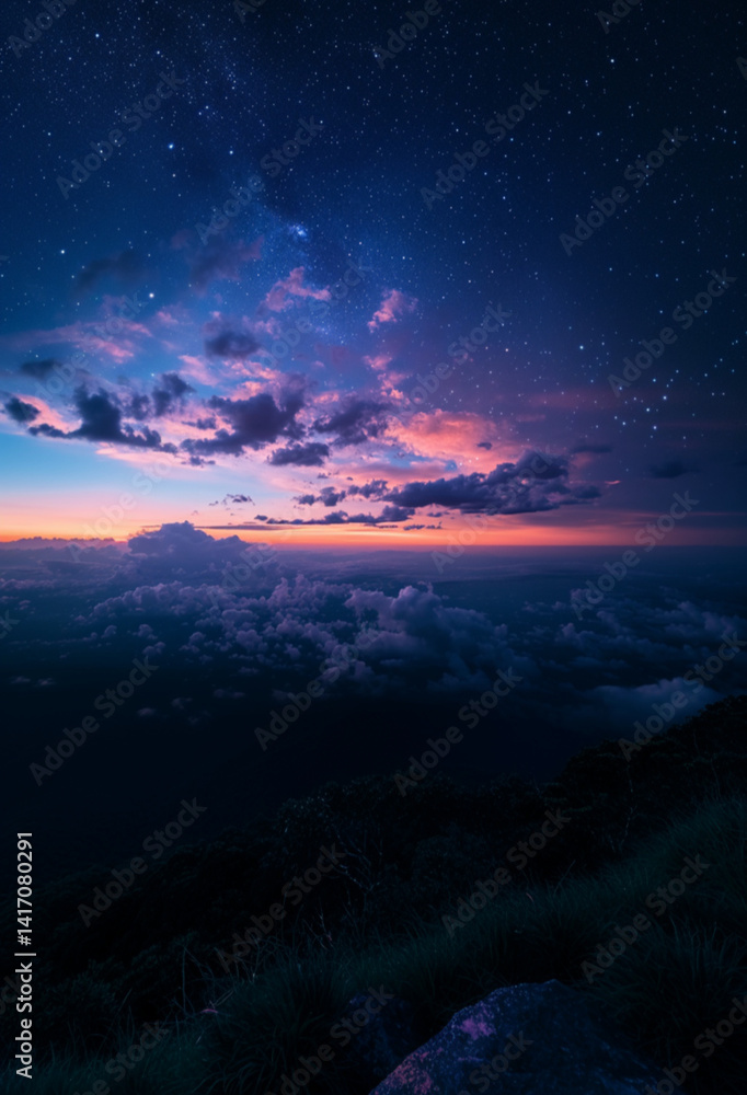 a cosmic cotton candy sky, with navy, orange, pink, lavendar. clouds should be sparse. stars plentiful a cosmic cotton candy sky, with navy, orange, pink, lavendar. clouds should be sparse. stars plentiful