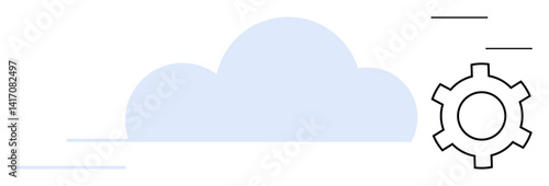 Wallpaper Mural Large blue cloud with a mechanical gear icon and motion lines. Ideal for technology, cloud storage, digital tools, automation, software, innovation, simple landing page Torontodigital.ca