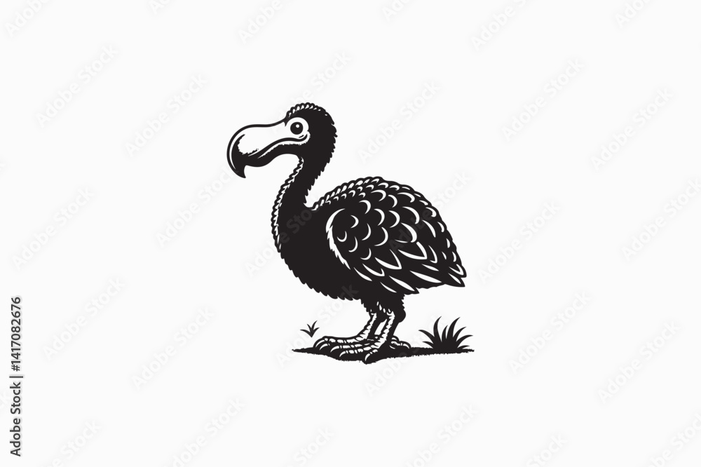 Fototapeta premium A Dodo bird vector silhouette black and white color image adobe illustrator. eps