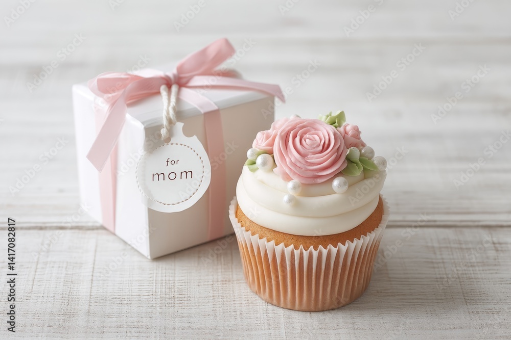 Celebrate Special Moments With a Beautifully Decorated Cupcake Featuring Pink Roses and Sugar Accents for Mom's Day
