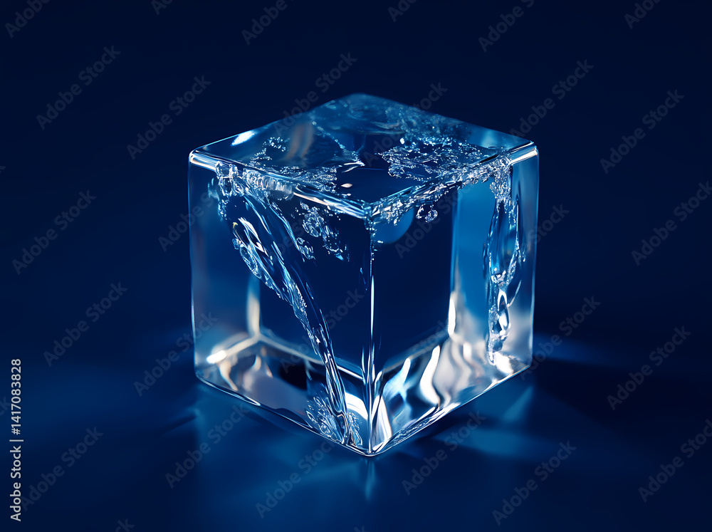 Clear Cube: A crystal-clear cube of water shimmers under a spotlight, evoking a sense of purity, and scientific intrigue. Clear Cube: A crystal-clear cube of water shimmers under a spotlight, evoking a sense of purity, and scientific intrigue.