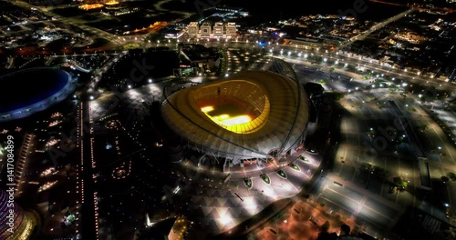 Night Aerial view Khalifa International Stadium in Qatar