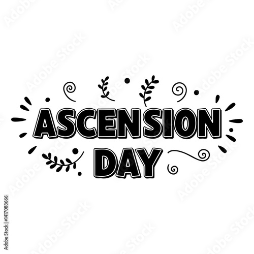 Bold, stylized typography graphic of "Ascension Day" with decorative flourishes.  Suitable for religious, holiday, or historical stock.