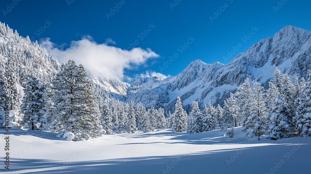 custom made wallpaper toronto digitalSnow covered trees and mountains under a clear blue sky in a winter wonderland landscape scene