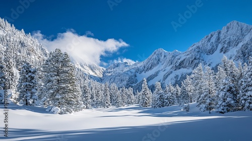 Wallpaper Mural Snow covered trees and mountains under a clear blue sky in a winter wonderland landscape scene Torontodigital.ca