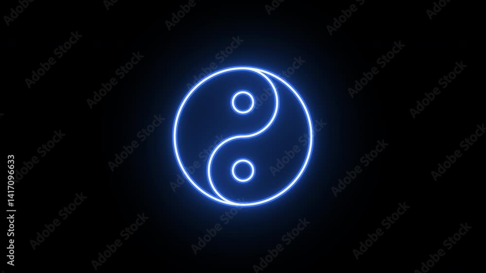 Neon Yin Yang sign, flickering emergence and fading. Glowing neon Yin Yang icon, looped animation. Buddhism philosophy, energy balance, zen harmony, meditation, karma power. Violet blue azure colors Neon Yin Yang sign, flickering emergence and fading. Glowing neon Yin Yang icon, looped animation. Buddhism philosophy, energy balance, zen harmony, meditation, karma power. Violet blue azure colors