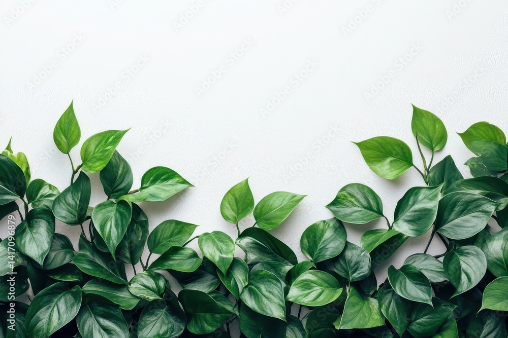 Green Leaves On White. Pothos House Plant Nature White Greenery Concept Green Leaves On White. Pothos House Plant Nature White Greenery Concept