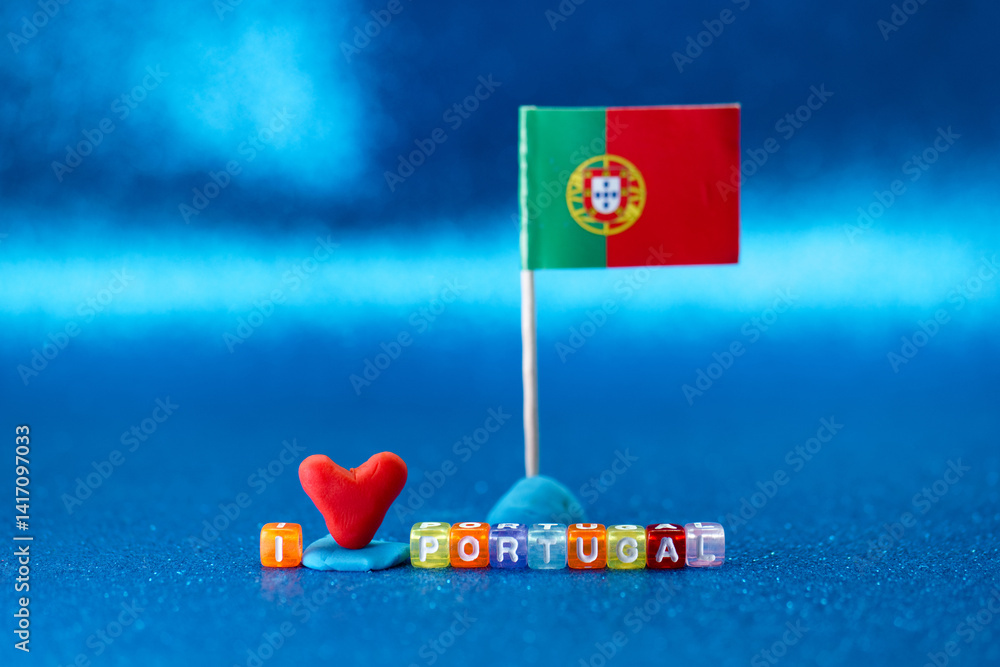 Display of love for Portugal with heart shape and national flag on vibrant background