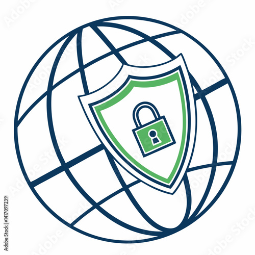 Global Network Security Protection Concept With Shield And Padlock Symbol