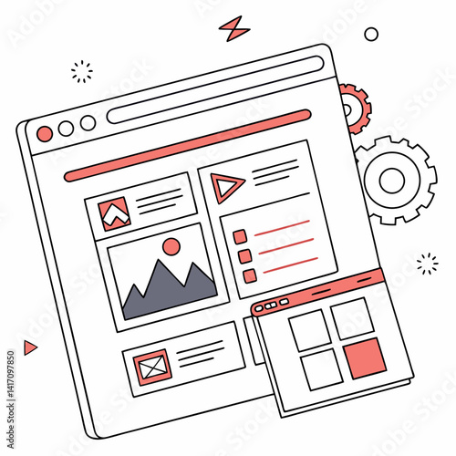 Website Interface Development Concept With Browser Outline And Gear Elements Design