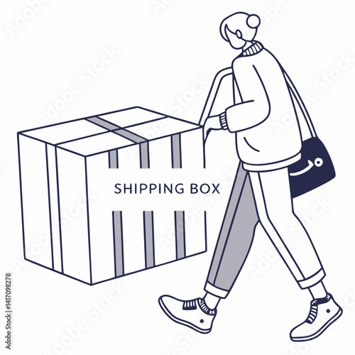 Woman Carrying Shipping Box Illustration Vector Minimalist Style Delivery Concept