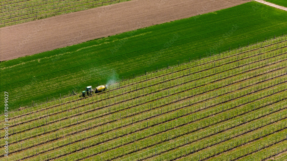 aerial drone view of colorful countryside farm fields in poland
