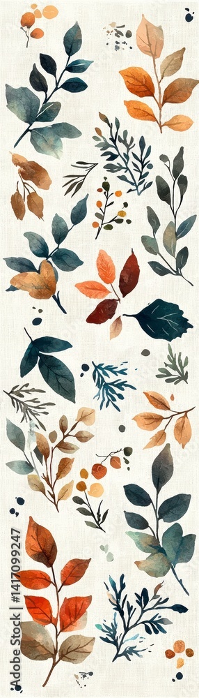 Fototapeta premium Captivating autumn leaves illustration nature art print serene vertical view botanical aesthetic for home decor