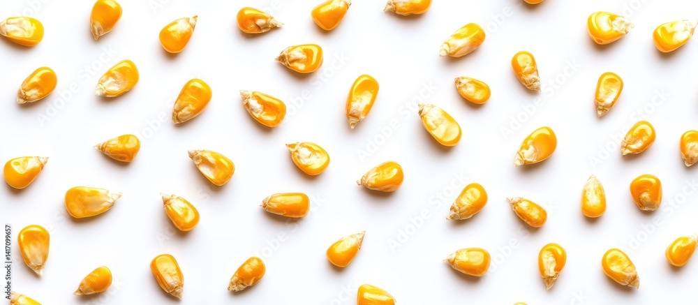 Yellow Corn Kernels on White Background Creating an Artistic Display of Natural Ingredients for Healthy Cooking and Nutrition Concepts Yellow Corn Kernels on White Background Creating an Artistic Display of Natural Ingredients for Healthy Cooking and Nutrition Concepts