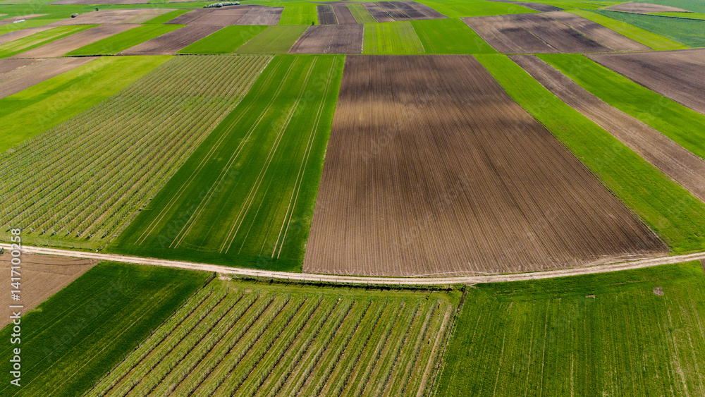 vibrant patchwork farmland landscape from above