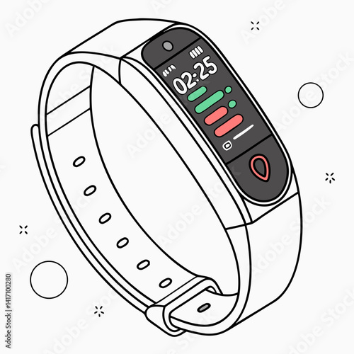 Outline Style Fitness Tracker Displaying Health Data And Time On Screen