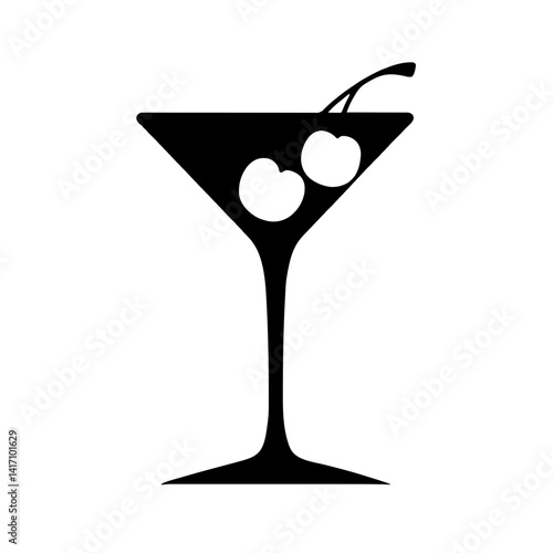 Minimalist black silhouette of a martini glass with cherries representing a Manhattan cocktail