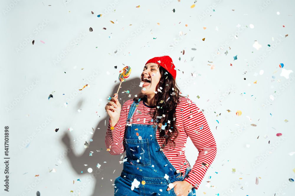 Plus size woman model posing in studio and having fun Plus size woman model posing in studio and having fun