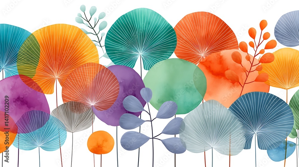 Obraz premium Colorful Artistic Wildflower Design with Subtle Watercolors and Line Art Elements