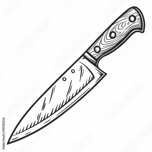 Black And White Vector Illustration Of Chef Knife Isolated On White Background
