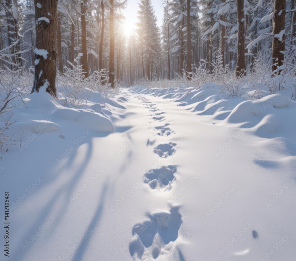 Deep bear track in pristine snowdrift, cold winter woods , brown, wildlife photography, winter Deep bear track in pristine snowdrift, cold winter woods , brown, wildlife photography, winter