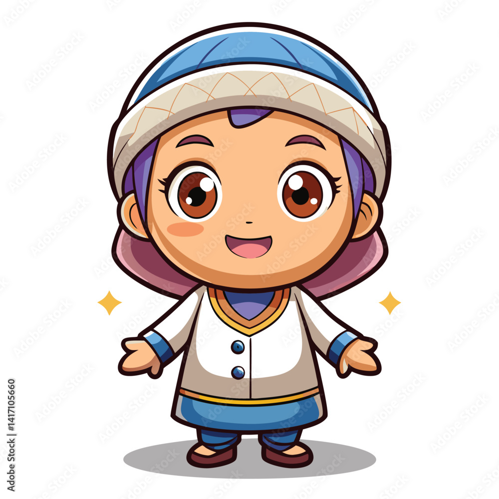 Cute cartoon girl in winter clothes Cute cartoon girl in winter clothes