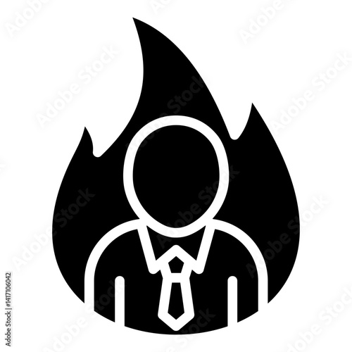 Sacrifice Glyph, Employee in fire. Overworked and stressed at work.