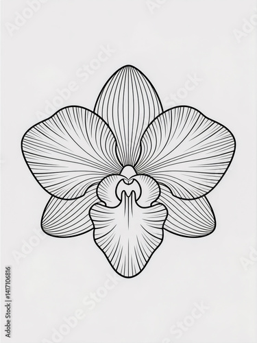 Abstract orchid outline with flowing, wavy lines, art deco style, white background, poster or fabric print design
