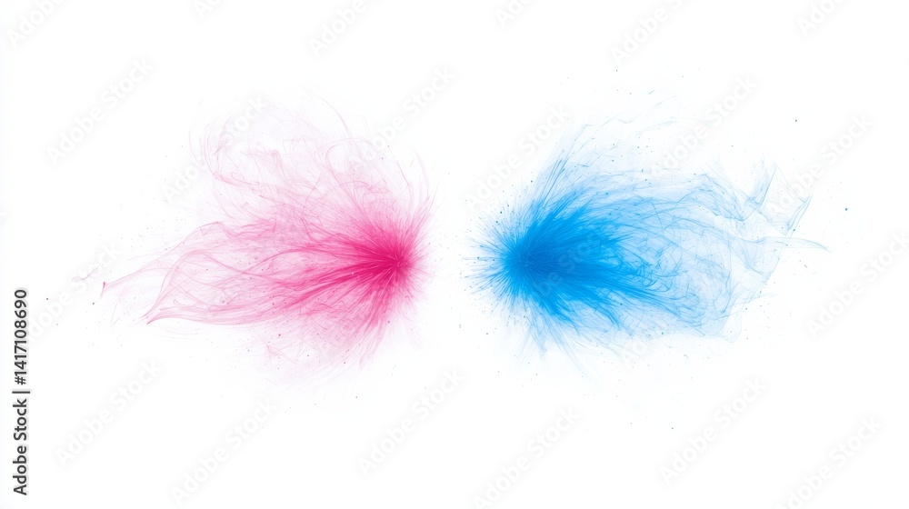 Fototapeta premium Abstract Pink and Blue Powder Explosions on White Background
