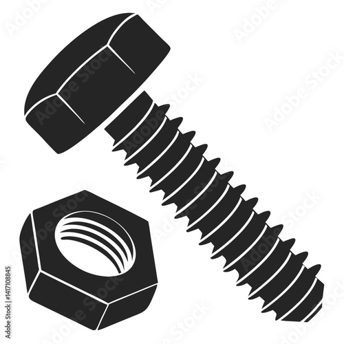 Nut Bolt Icons Machinery Parts Vector Art Illustration Design