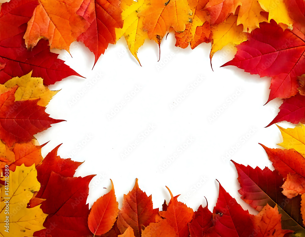 Vibrant autumn leaves create a stunning frame around a clean white space. Perfect for seasonal designs, cards, or as a fallthemed background. Vibrant autumn leaves create a stunning frame around a clean white space. Perfect for seasonal designs, cards, or as a fallthemed background.